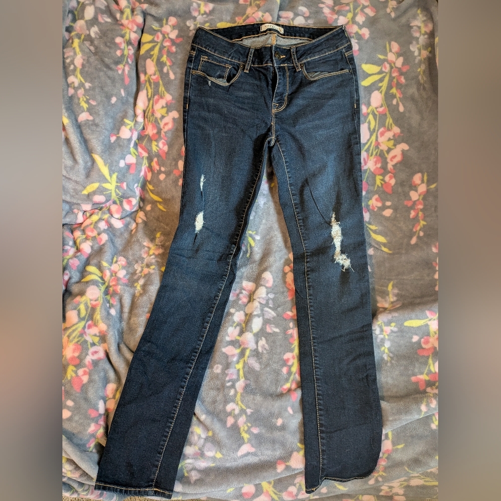 American Eagle Outfitters Navy Distressed Skinny Jeans